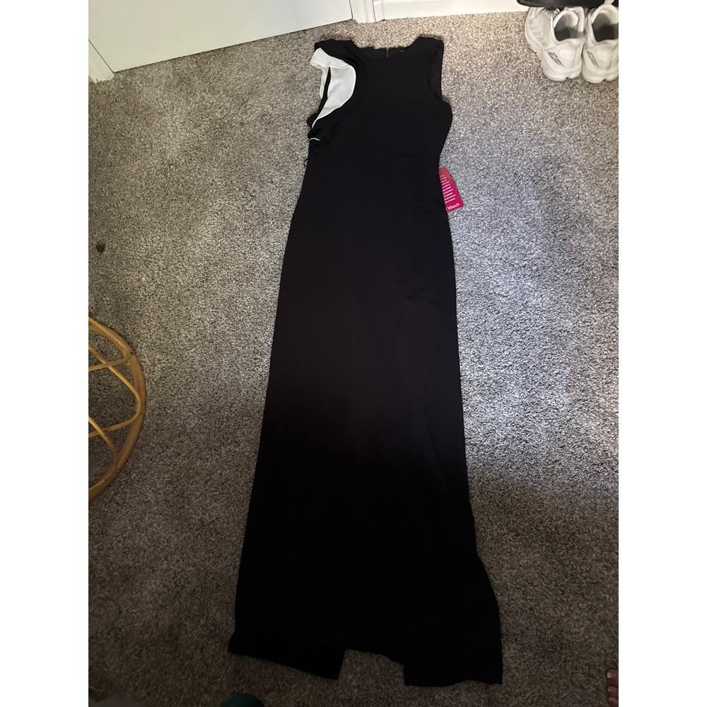 Halston Heritage Flounce Gown Black White Crepe Formal Dress Women 2